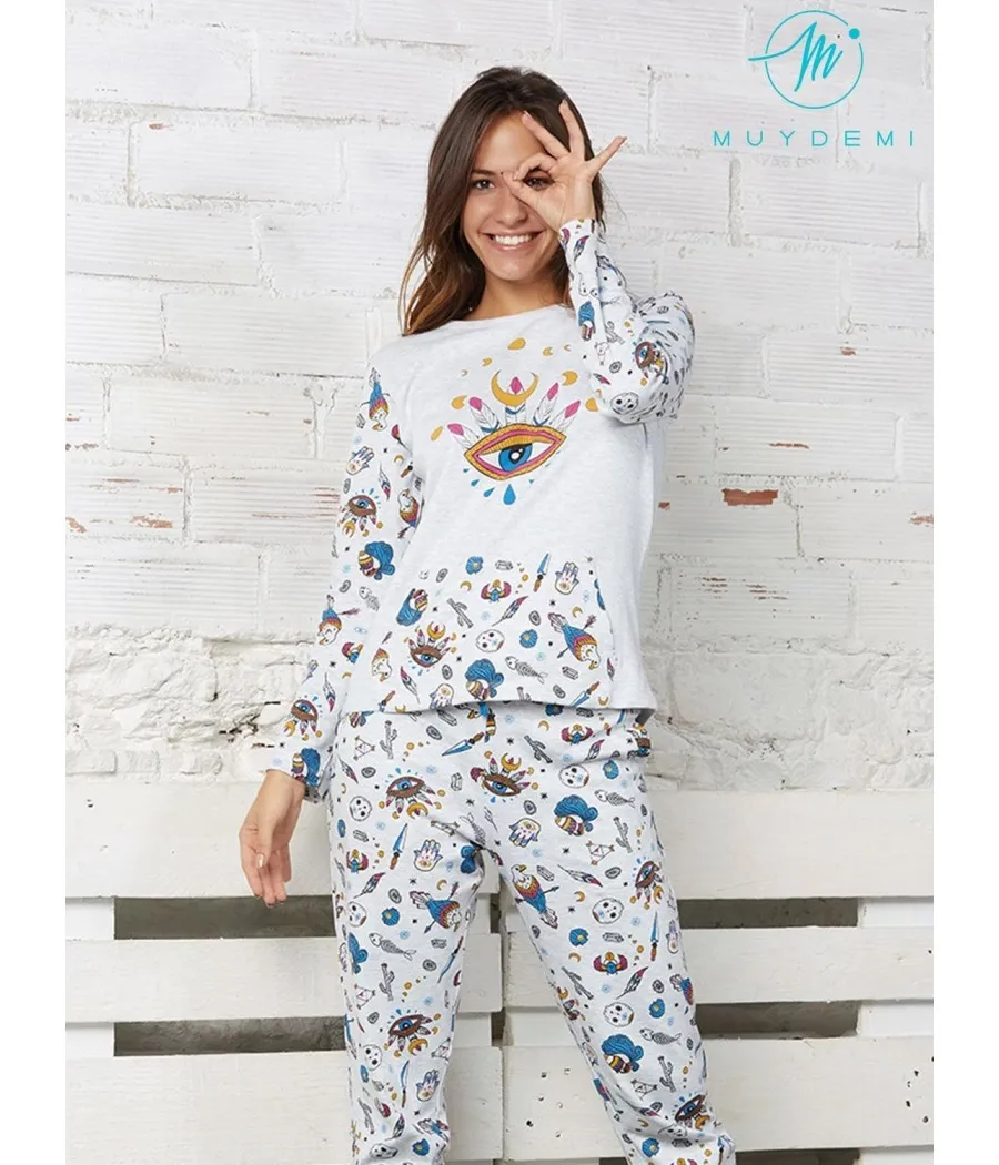 Pijama mujer Muidemi esotérico gris algodón