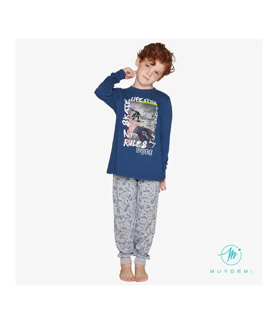 Pijama niño invierno Muidemi Skate azul algodón