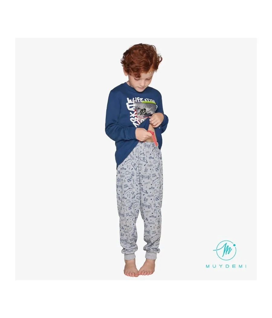 Pijama niño invierno Muidemi Skate azul algodón