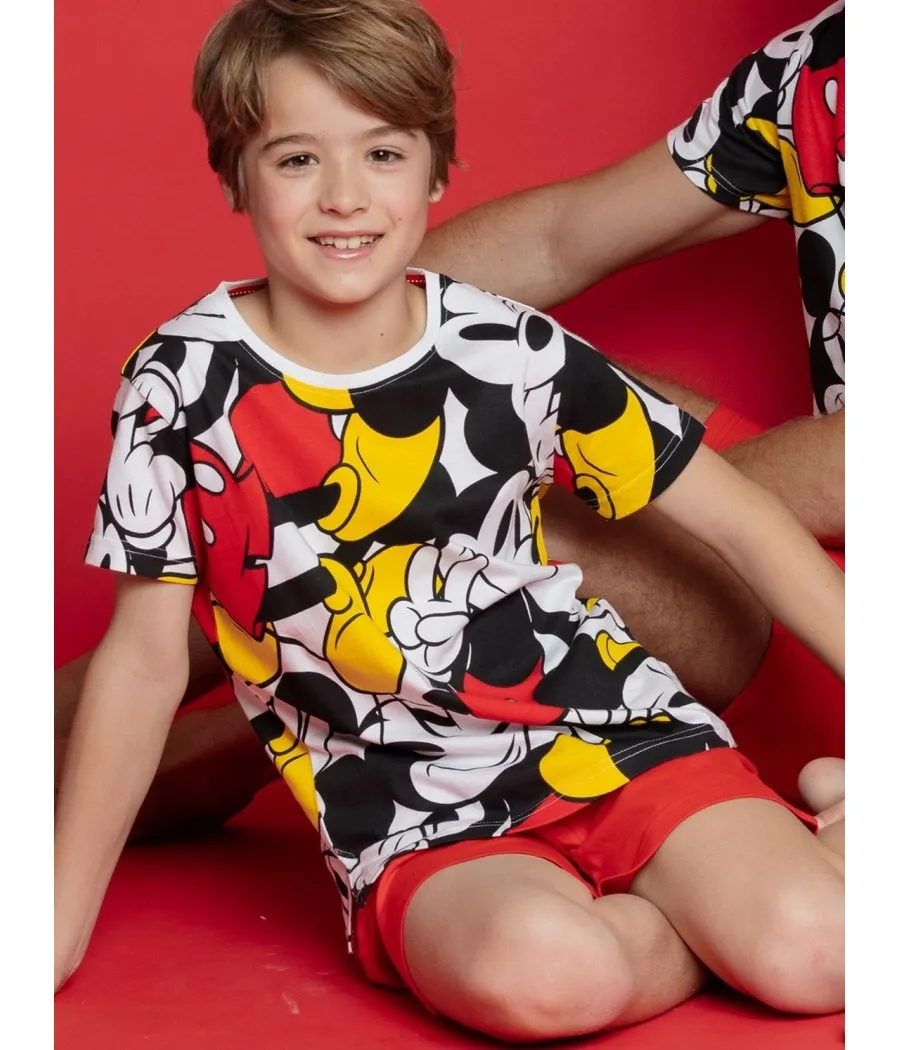 Pijama niño verano Disney Mickey Happy bolsillos algodón