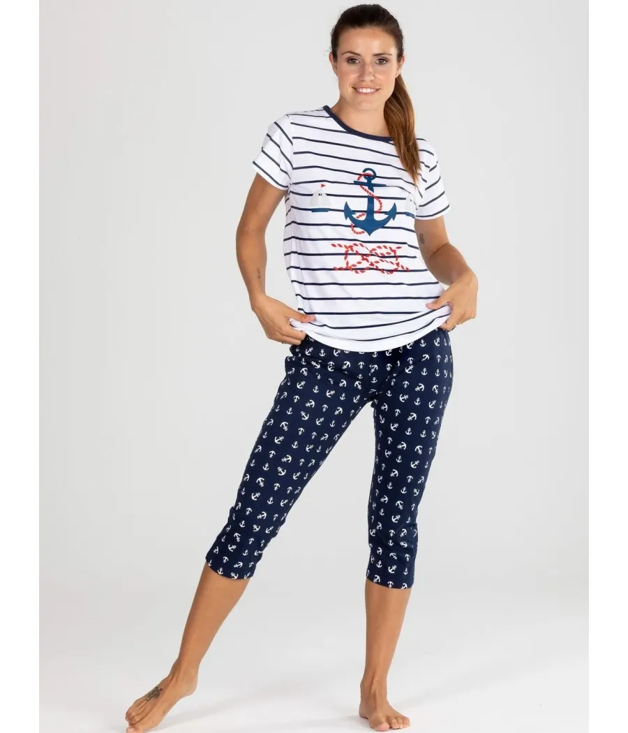 Pijama pirata verano mujer Pettrus marinero algodón
