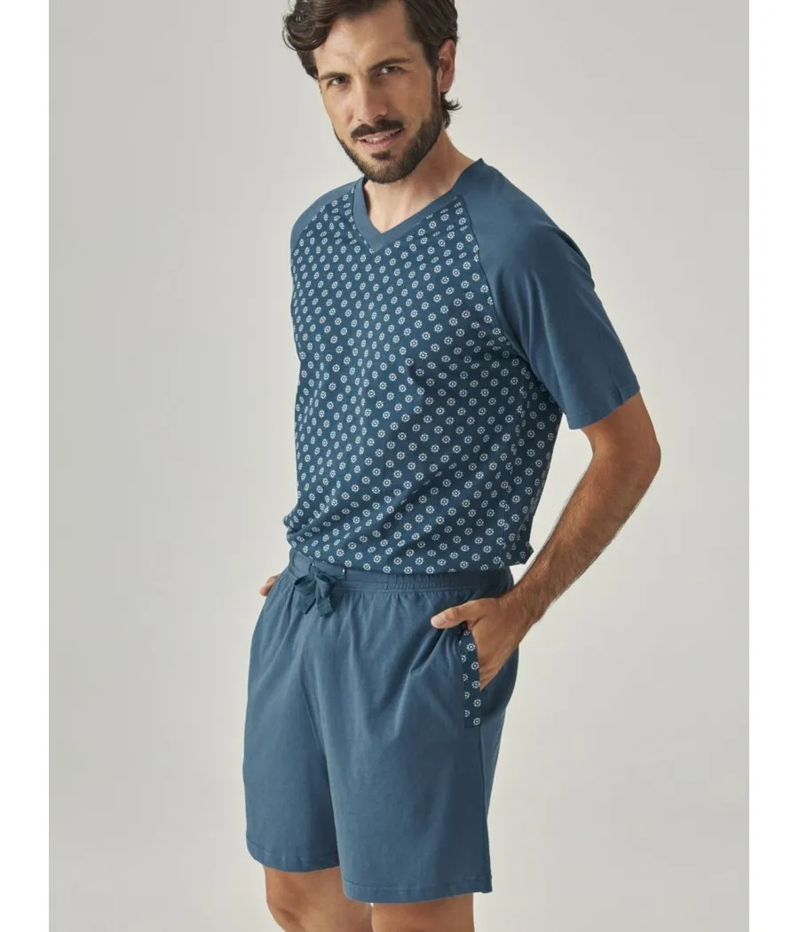 Pijama verano hombre J&J Brothers bolsillos azul algodón
