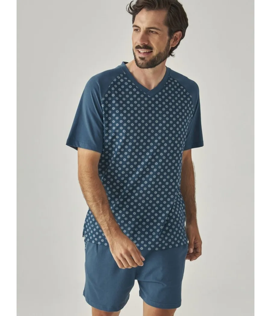 Pijama verano hombre J&J Brothers bolsillos azul algodón