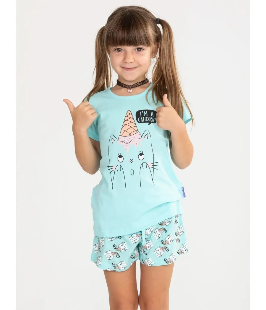 Pijama verano niña Pettrus turquesa algodón