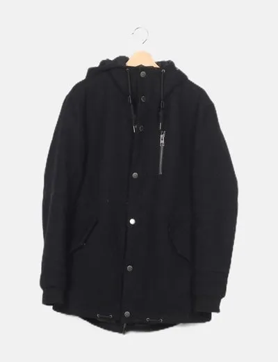 Pull&Bear Abrigo negro paño