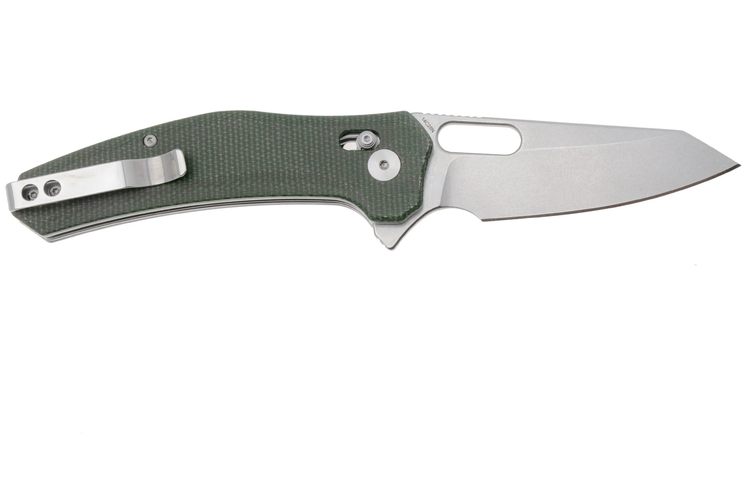 QSP KNIFE EMU 164B1, STONEWASHED 14C28N, GREEN MICARTA, NAVAJA