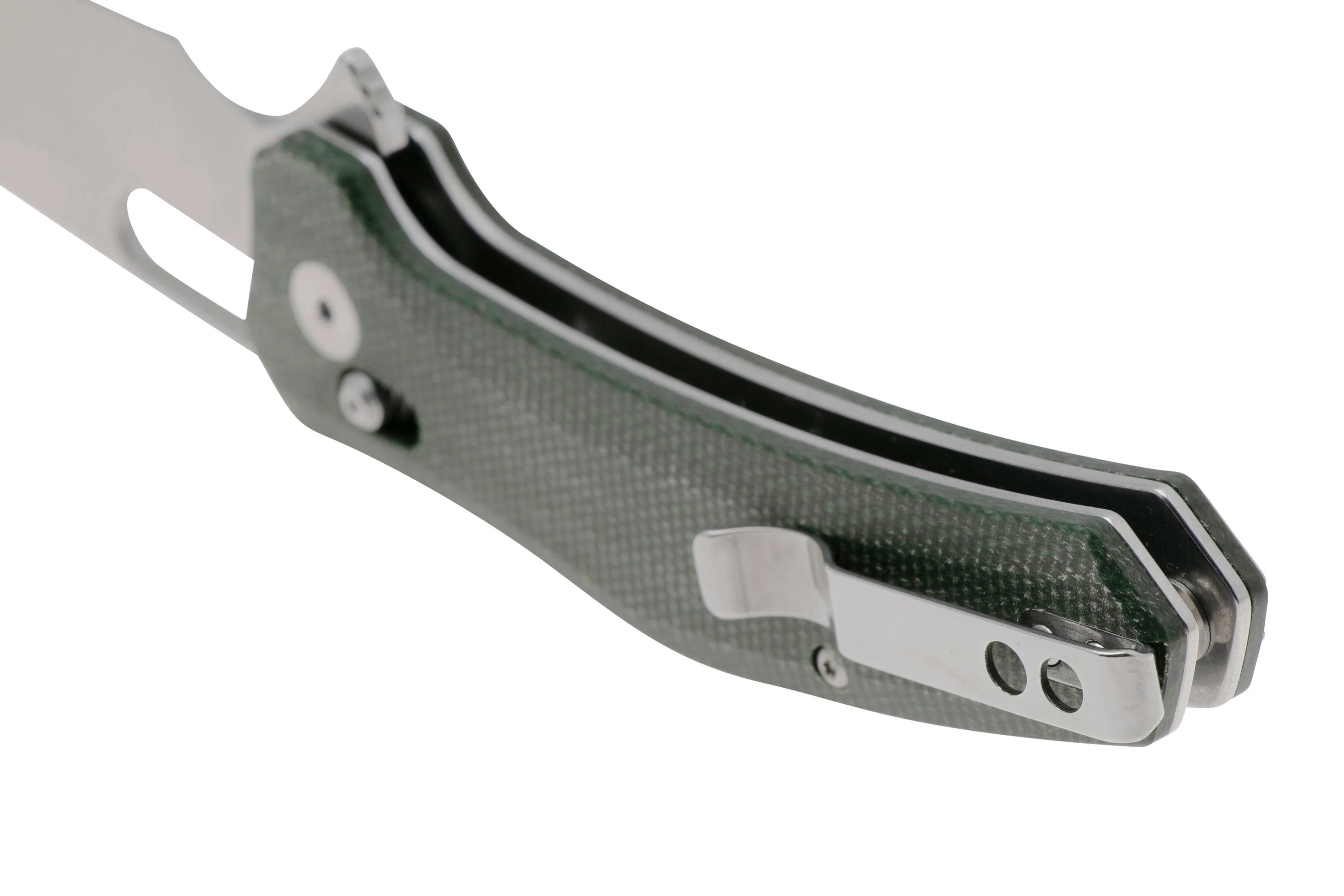 QSP KNIFE EMU 164B1, STONEWASHED 14C28N, GREEN MICARTA, NAVAJA