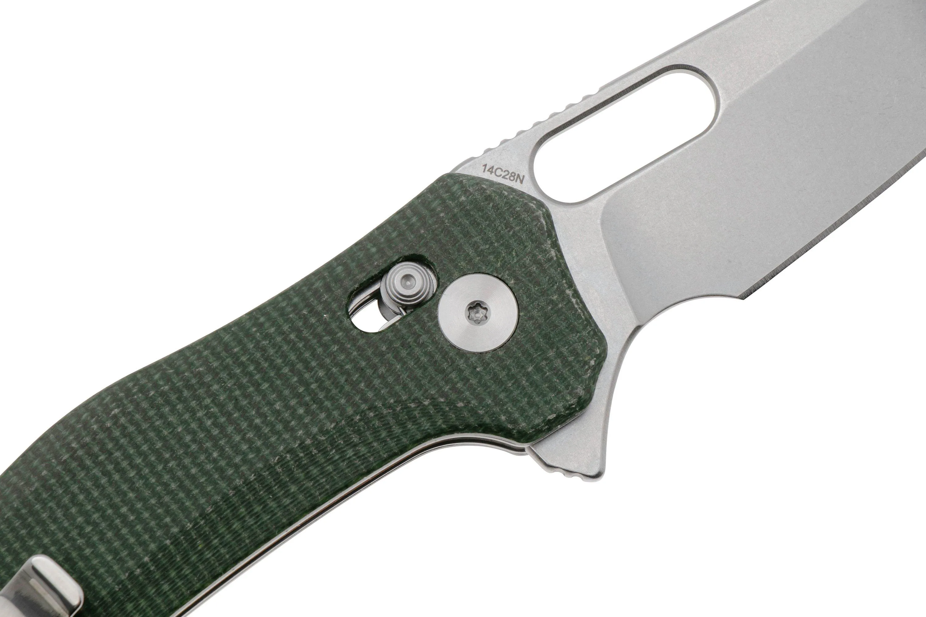 QSP KNIFE EMU 164B1, STONEWASHED 14C28N, GREEN MICARTA, NAVAJA