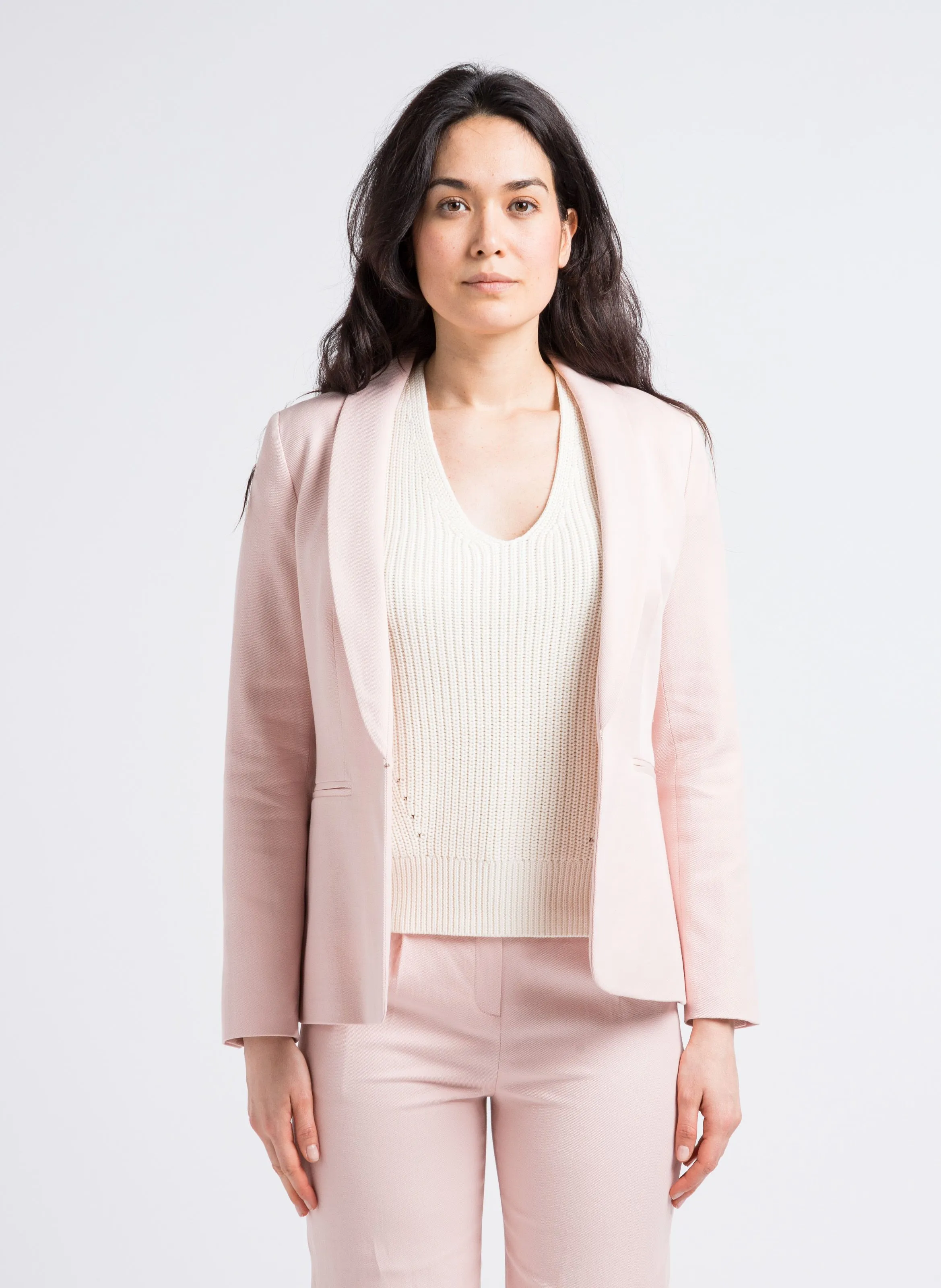 REINE  CHAQUETA SASTRE ENTALLADA DE MEZCLA DE ALGODóN Y LINO CON CUELLO CHAL EN ROSA