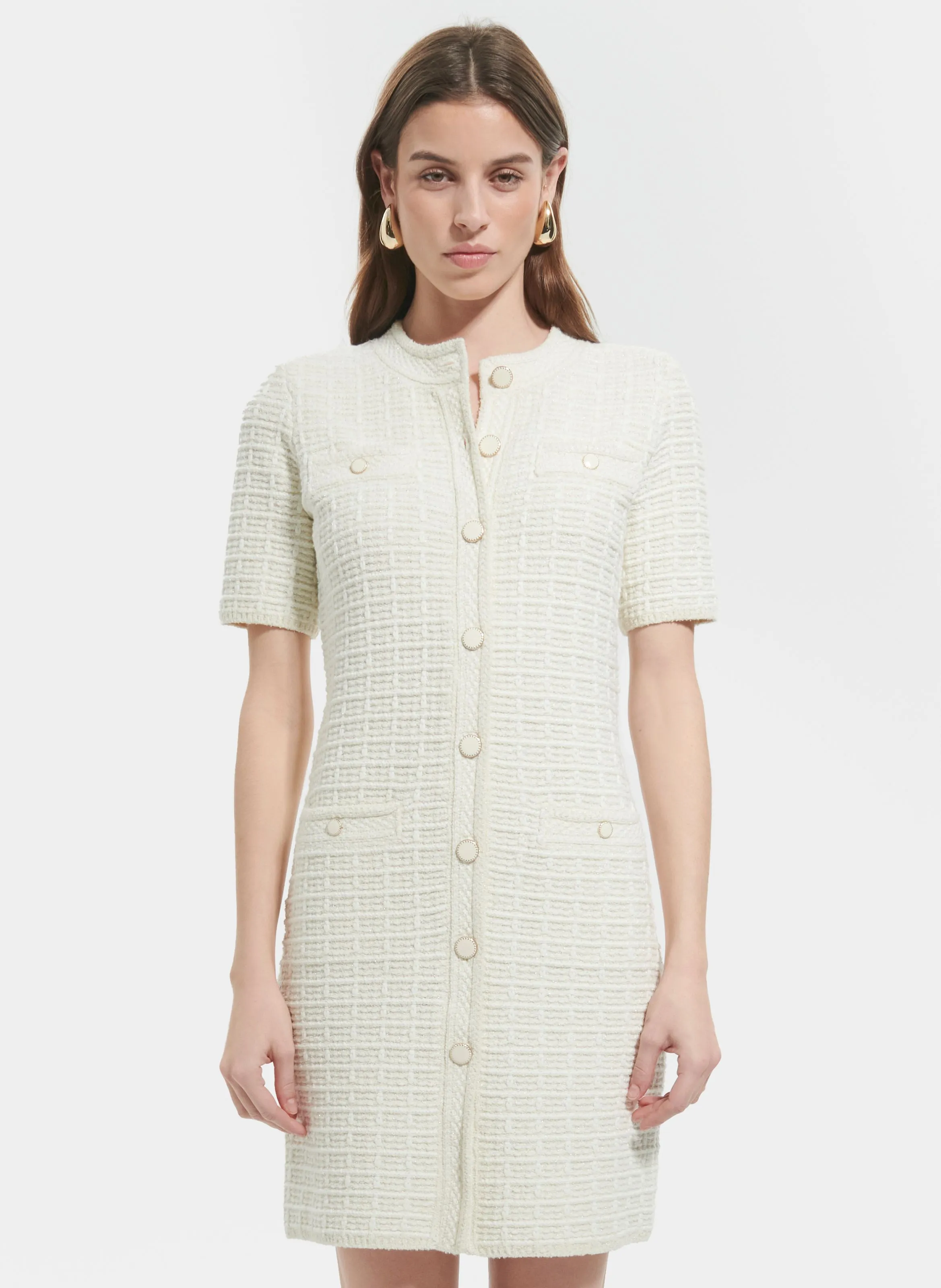 RISMA  VESTIDO CORTO DE TWEED DE ALGODóN EN BLANCO