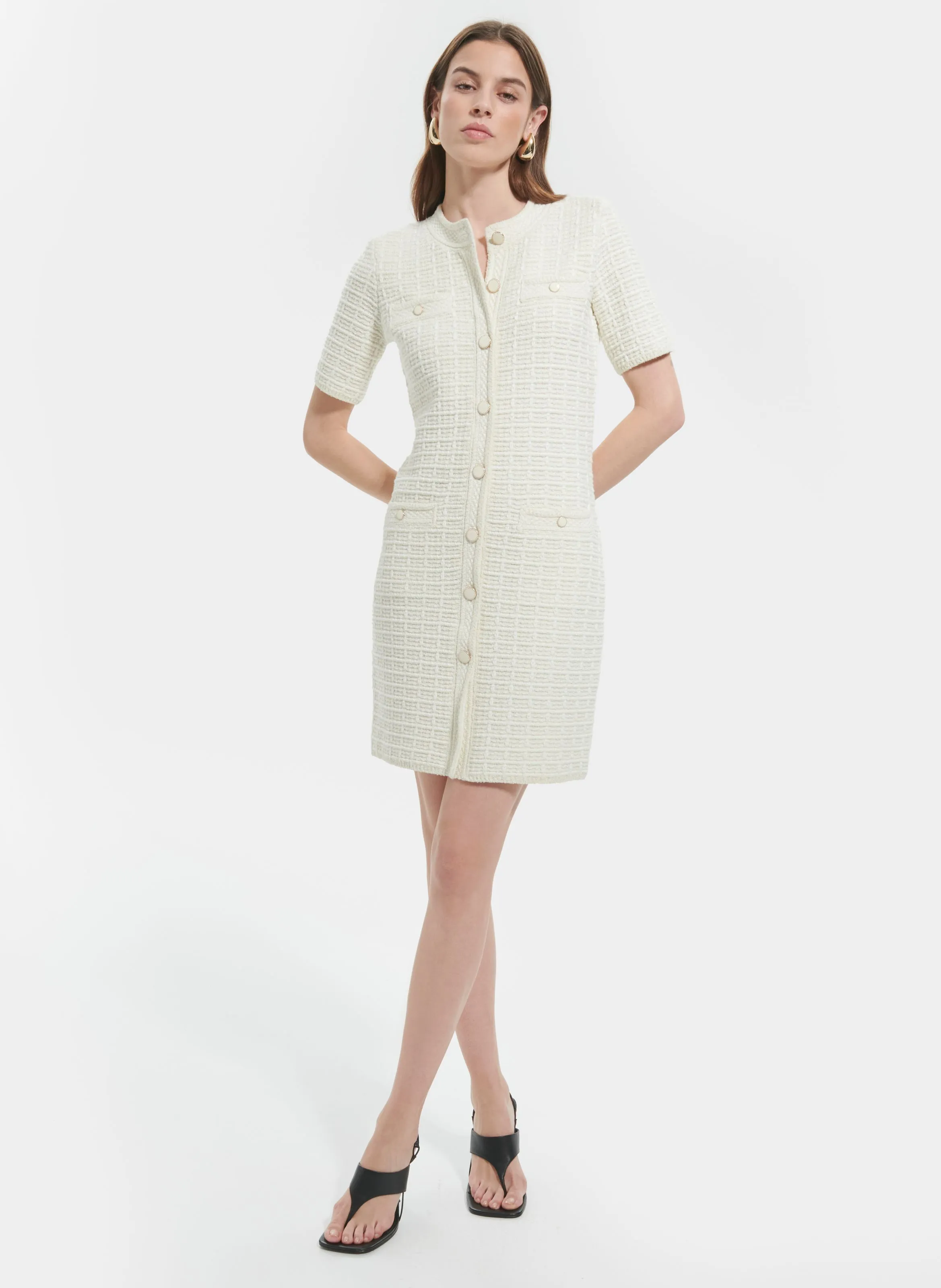 RISMA  VESTIDO CORTO DE TWEED DE ALGODóN EN BLANCO