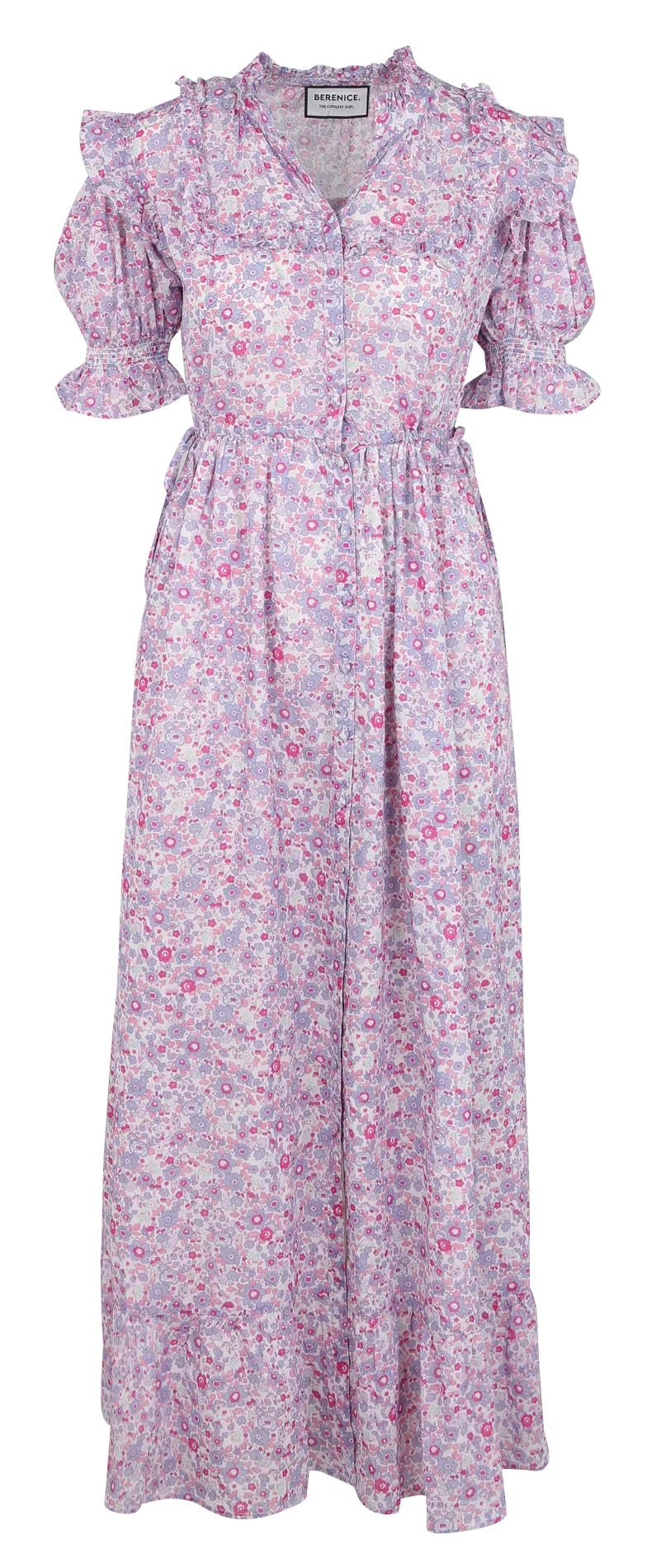 ROMUALDA  VESTIDO LARGO ESTAMPADO DE ALGODóN CON VOLANTES EN ROSA