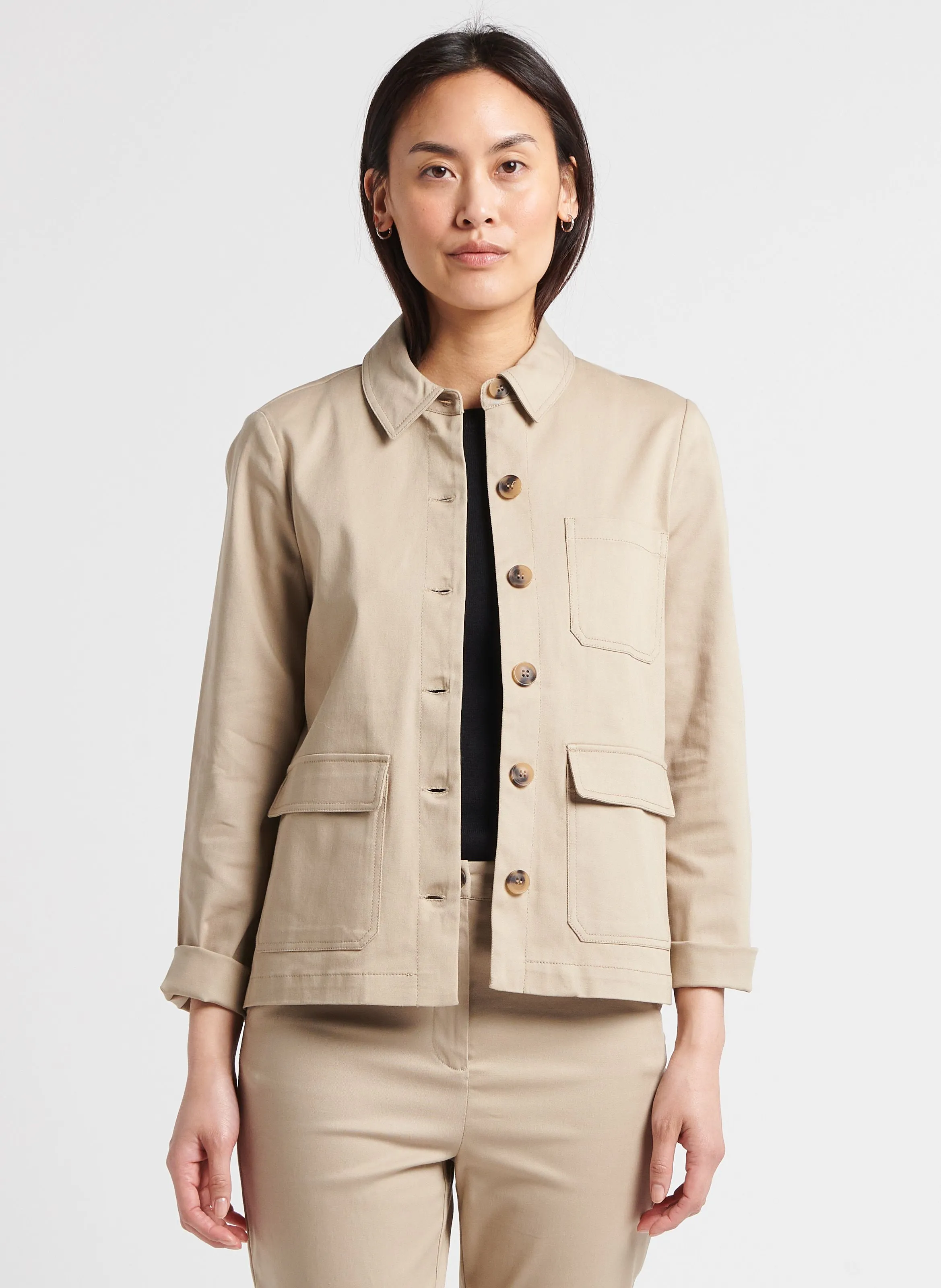 RYMA  CHAQUETA CLáSICA CON CUELLO ABOTONADO DE ALGODóN ORGáNICO EN BEIGE