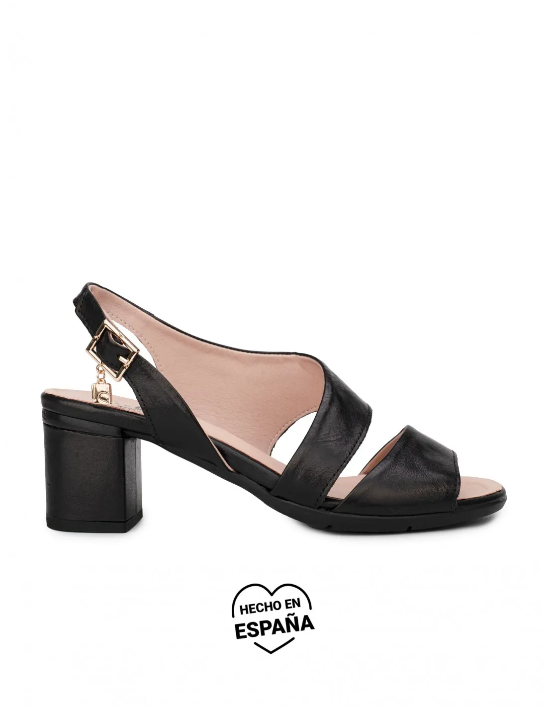 Sandalias Piel Tacón Cuadrado Negras