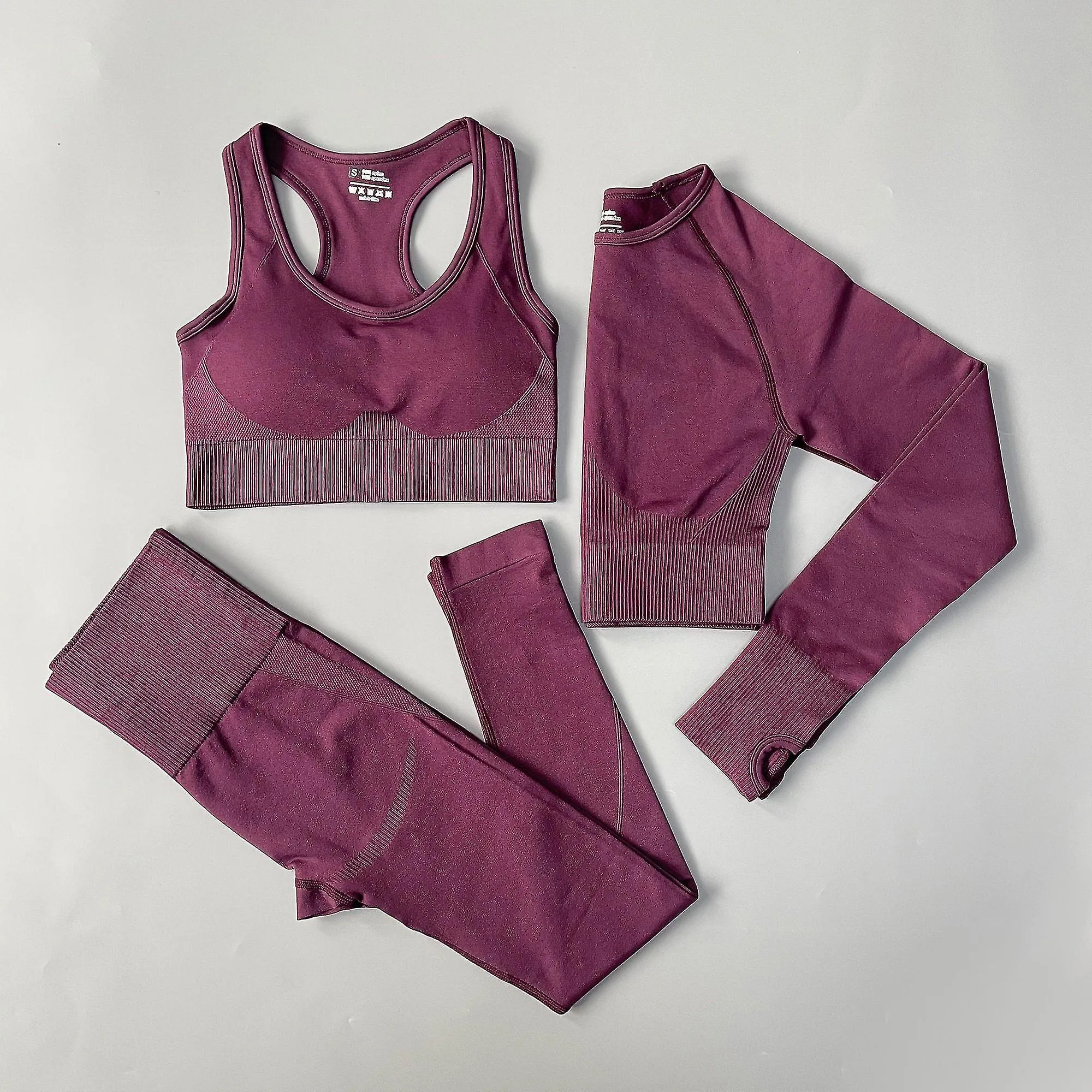 Set de yoga ropa deportiva sin costuras ejercicios leggings deportivos + top + bra gym set mujer