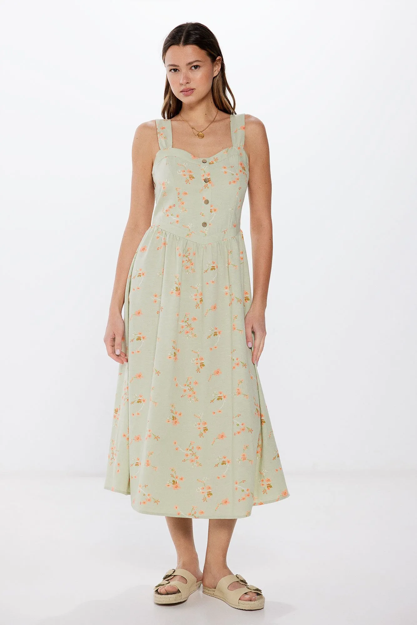 Springfield Vestido Midi Corsetero con Lino
