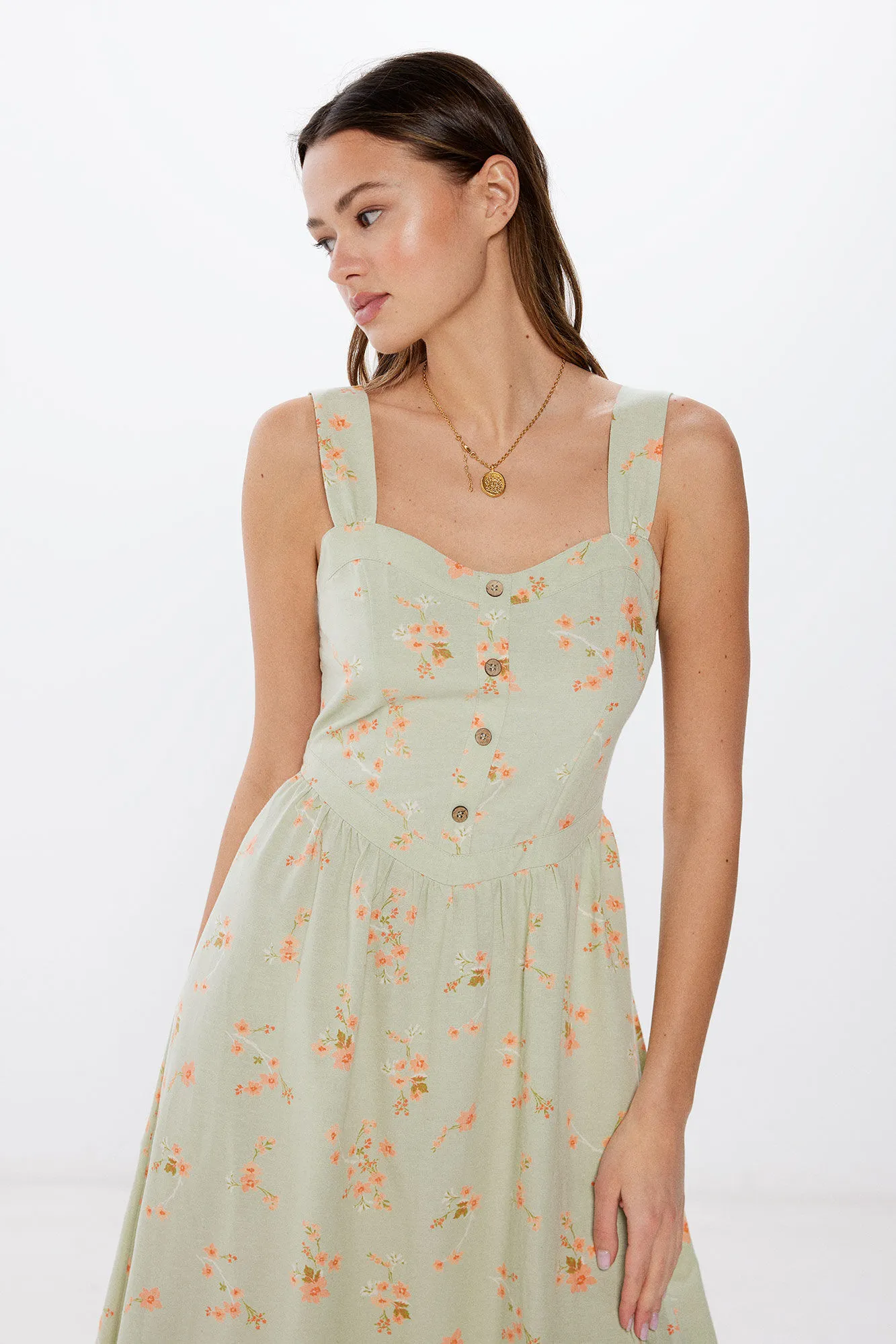 Springfield Vestido Midi Corsetero con Lino