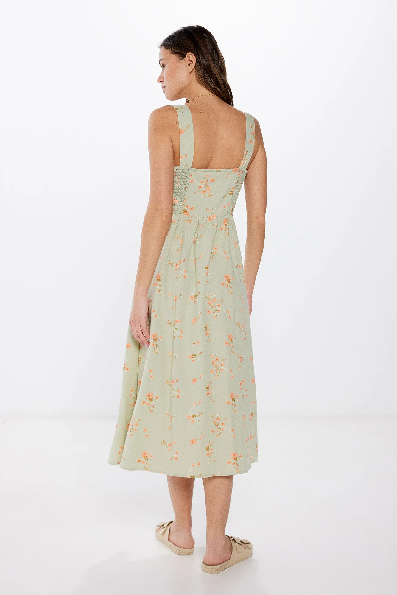 Springfield Vestido Midi Corsetero con Lino