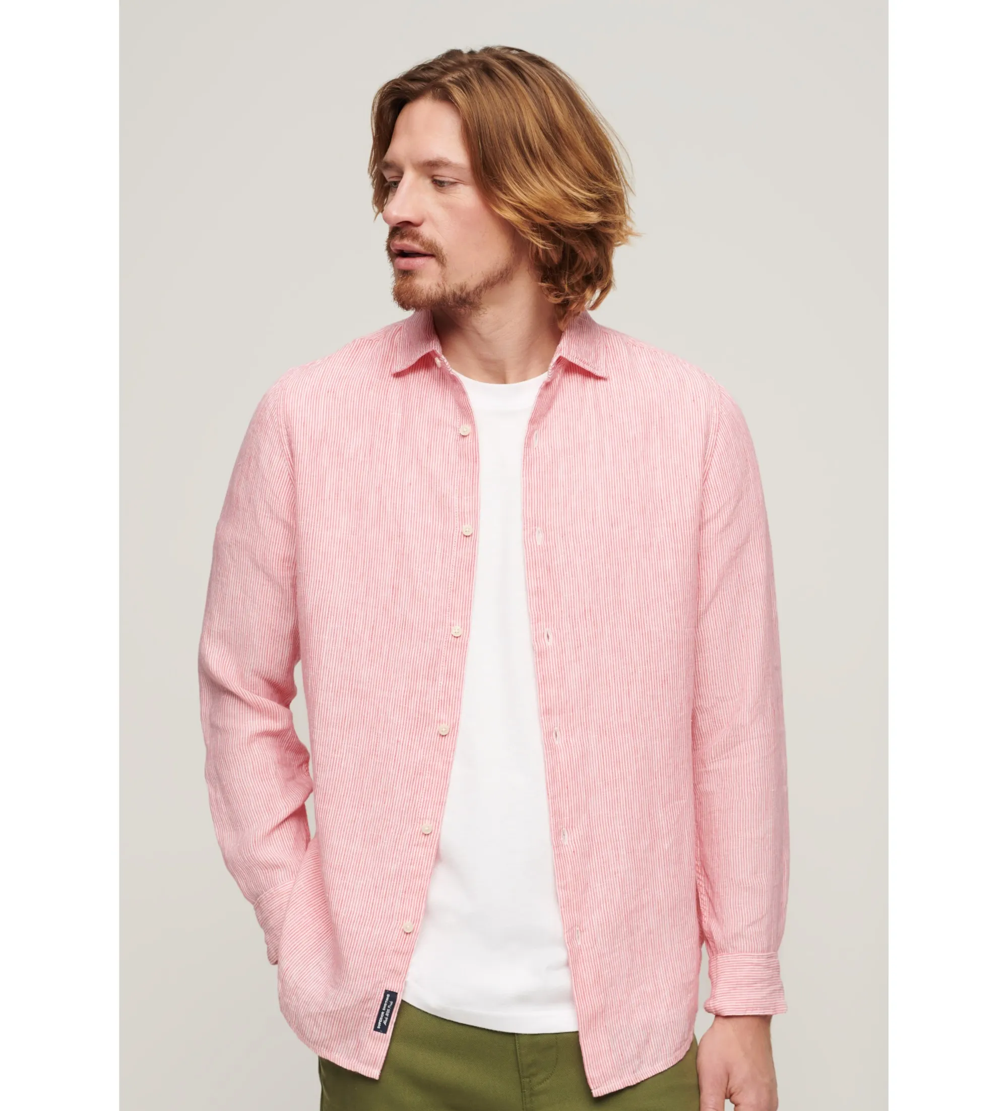 SUPERDRY CAMISA DE MANGA LARGA DE LINO INFORMAL ROSA