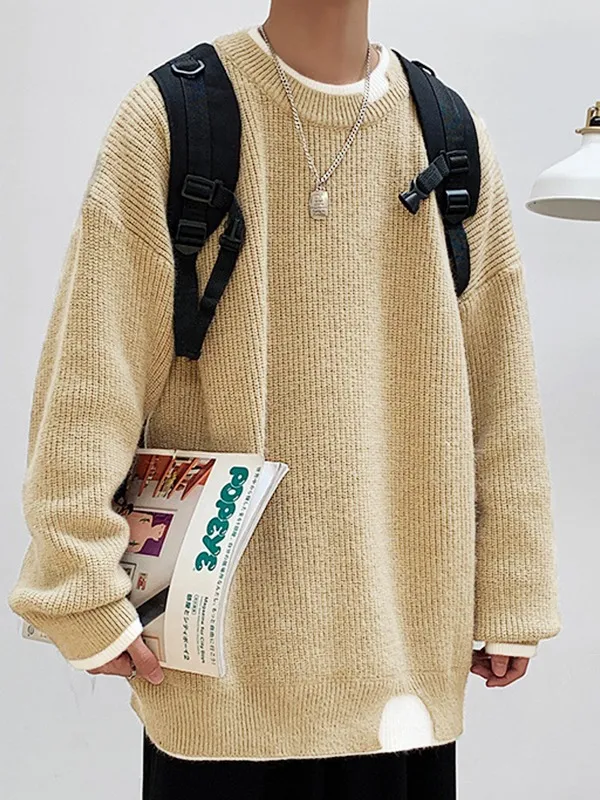Suéter de punto de manga larga de patchwork para hombre