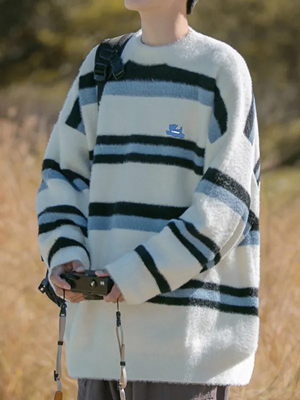 Suéter difuso a rayas de color en contraste para hombre