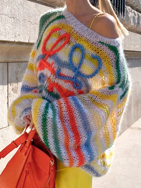 Suéter tipo jersey con rayas en contraste arcoíris