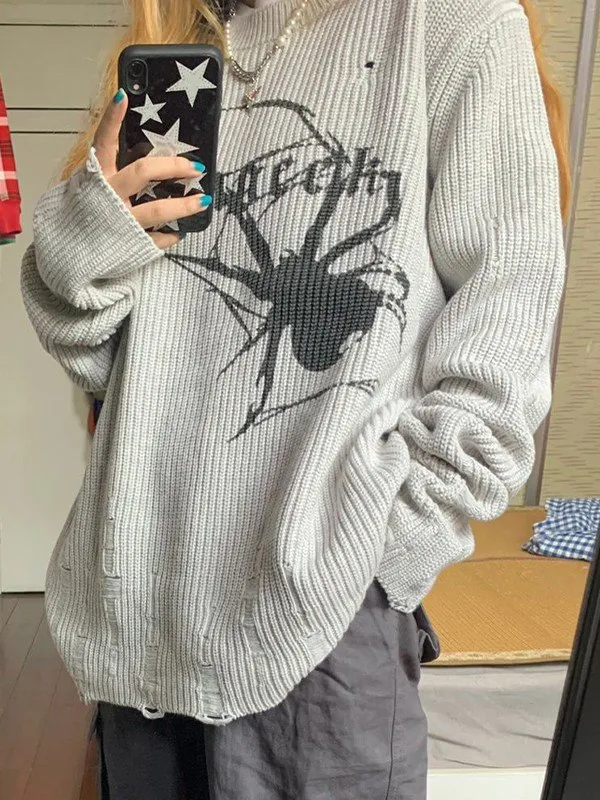 Suéter tipo jersey desgastado con jacquard animal punk