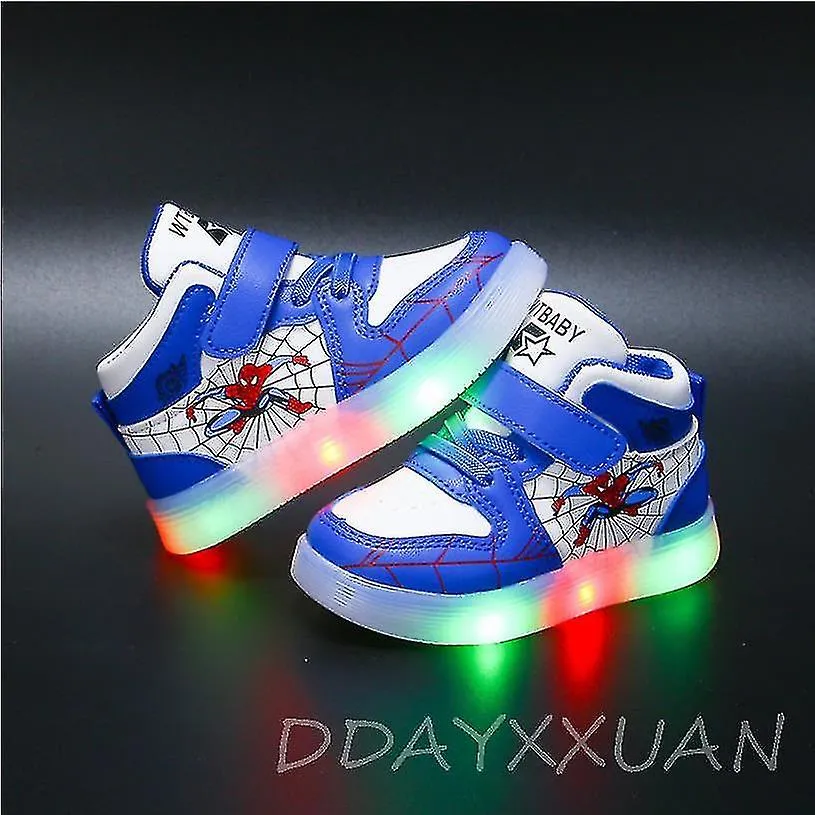 TALLA 2130 NUEVO SPIDERMAN KIDS BOYS SPORTS SNEAKERS NIñOS BRILLANDO PRIMERO WALKER KIDS SHOE INFANT GIRLS SHOE CON LUZ LED