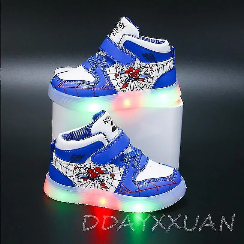 TALLA 2130 NUEVO SPIDERMAN KIDS BOYS SPORTS SNEAKERS NIñOS BRILLANDO PRIMERO WALKER KIDS SHOE INFANT GIRLS SHOE CON LUZ LED