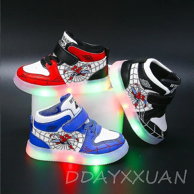 TALLA 2130 NUEVO SPIDERMAN KIDS BOYS SPORTS SNEAKERS NIñOS BRILLANDO PRIMERO WALKER KIDS SHOE INFANT GIRLS SHOE CON LUZ LED