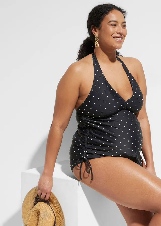 TANKINI PREMAMá (2 PIEZAS) DE POLIAMIDA RECICLADA NEGROBLANCO LANA CON LUNARES