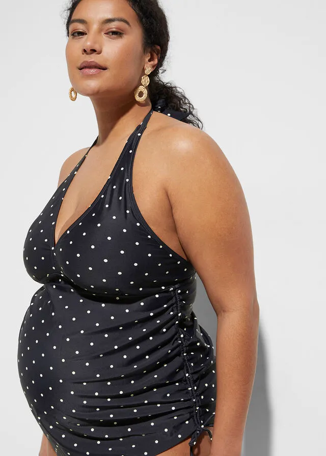 TANKINI PREMAMá (2 PIEZAS) DE POLIAMIDA RECICLADA NEGROBLANCO LANA CON LUNARES