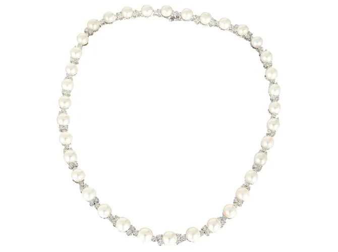 Tiffany & Co TIFFANY Y COMPAÑIA. Collar Aria Trio de perlas y diamantes en platino 4.91 por cierto Plata Metálico 