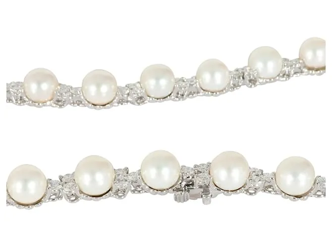 Tiffany & Co TIFFANY Y COMPAÑIA. Collar Aria Trio de perlas y diamantes en platino 4.91 por cierto Plata Metálico 