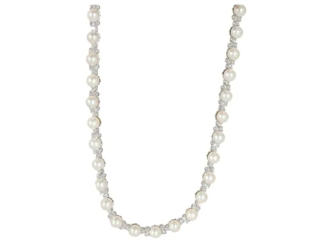 Tiffany & Co TIFFANY Y COMPAÑIA. Collar Aria Trio de perlas y diamantes en platino 4.91 por cierto Plata Metálico 