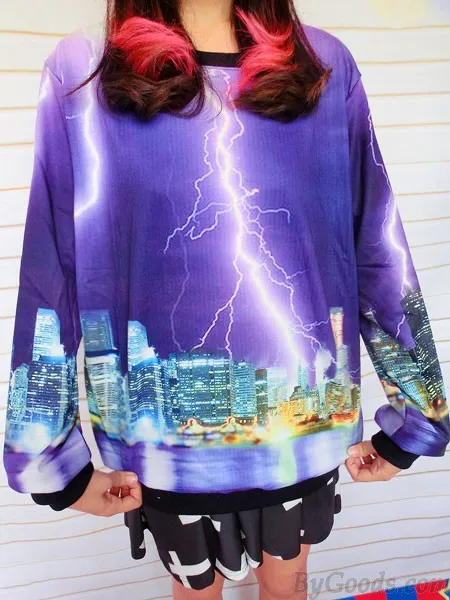 Unique Purple Lightning Printed Gradient Sleeve Sweater