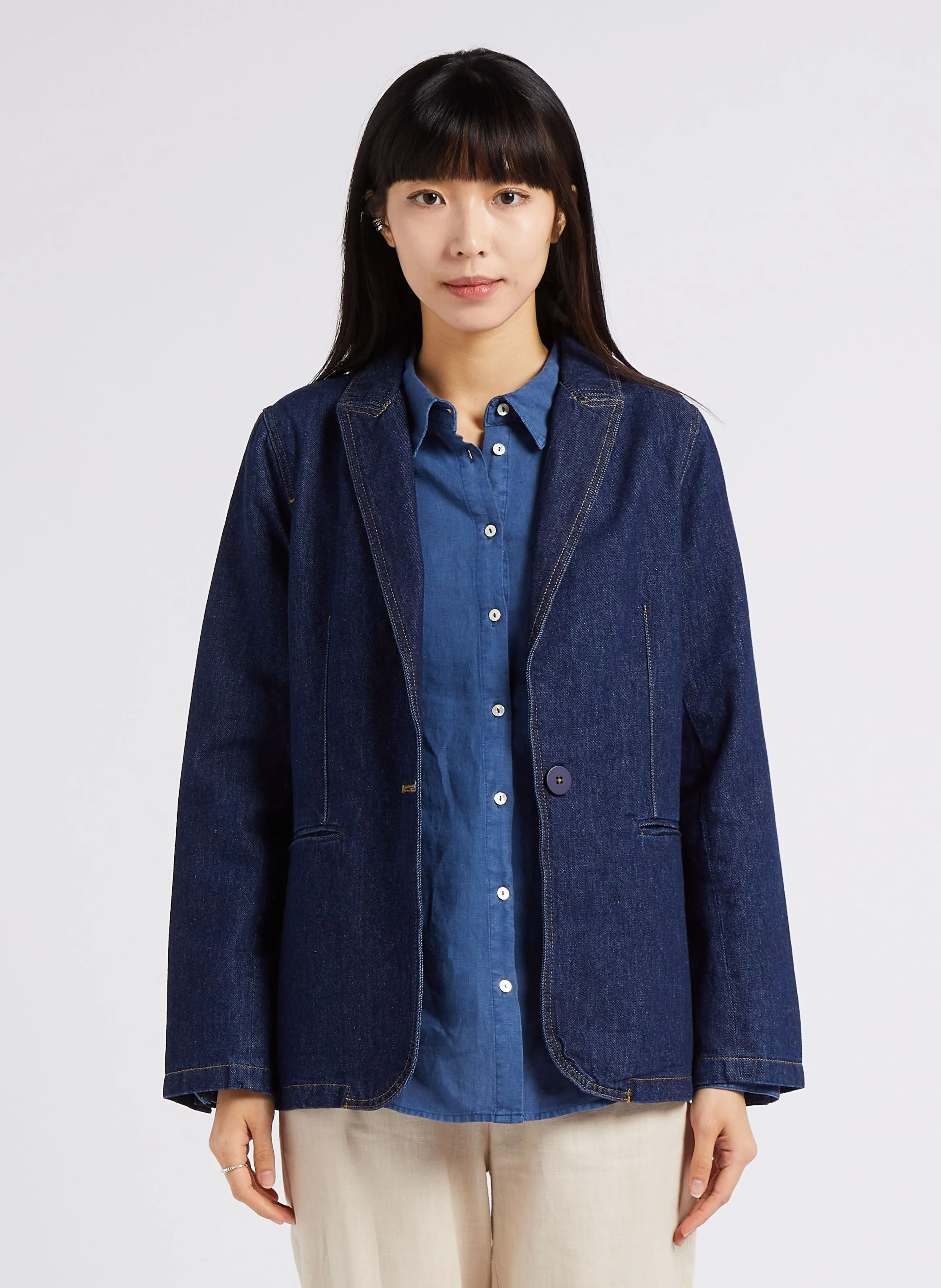 VARGO  CHAQUETA RECTA DE DENIM DE ALGODóN EN AZUL