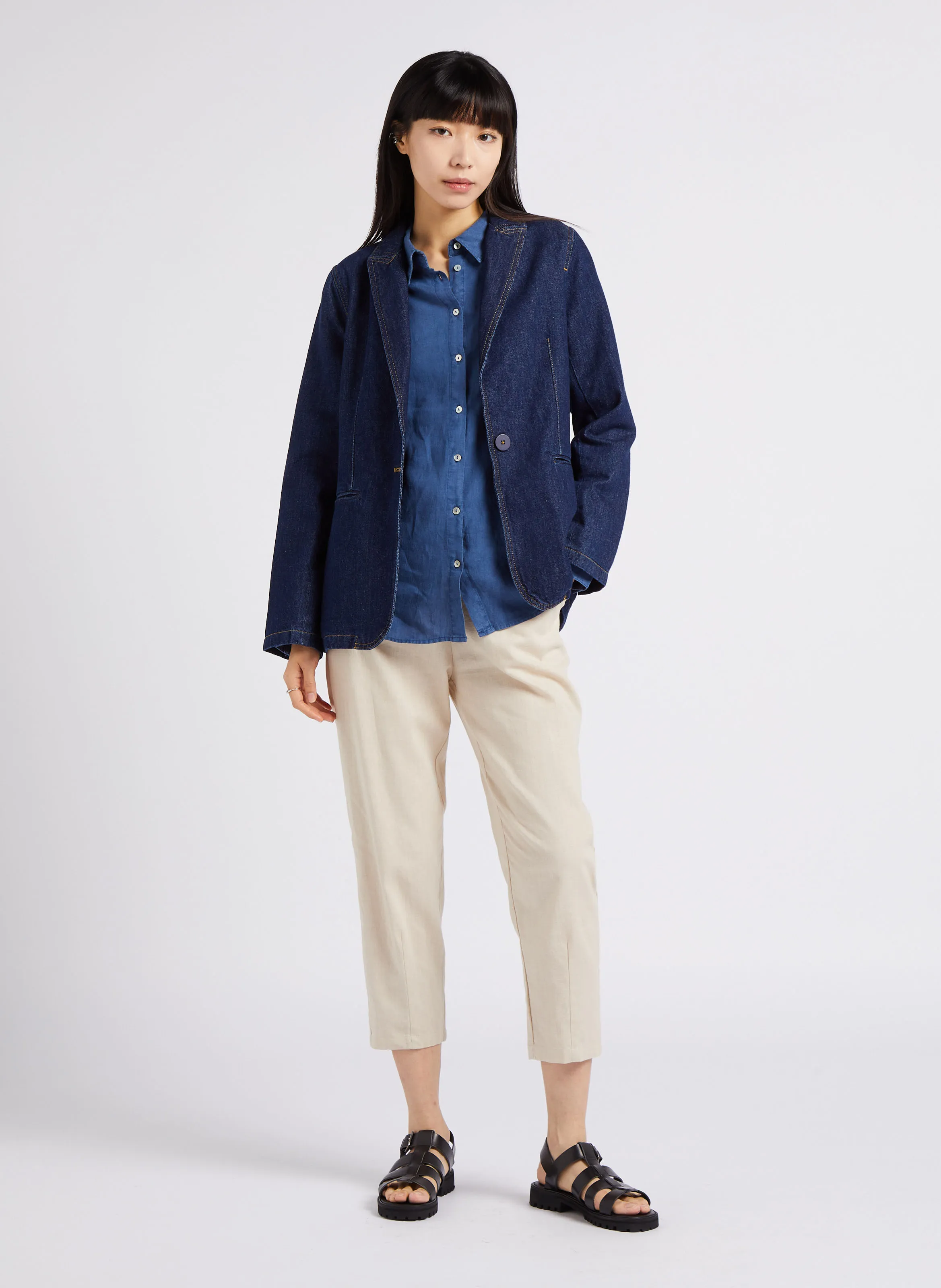 VARGO  CHAQUETA RECTA DE DENIM DE ALGODóN EN AZUL