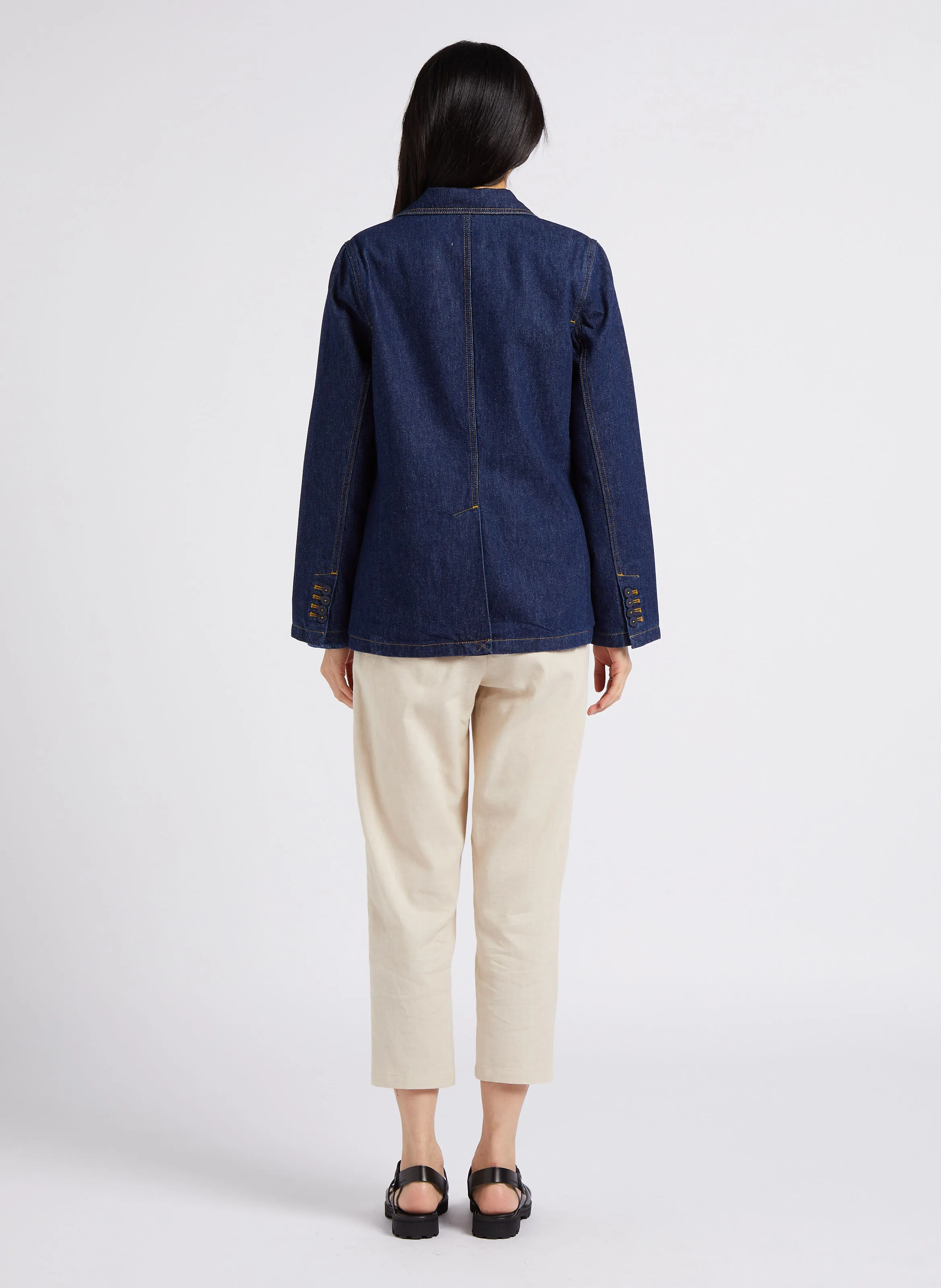 VARGO  CHAQUETA RECTA DE DENIM DE ALGODóN EN AZUL