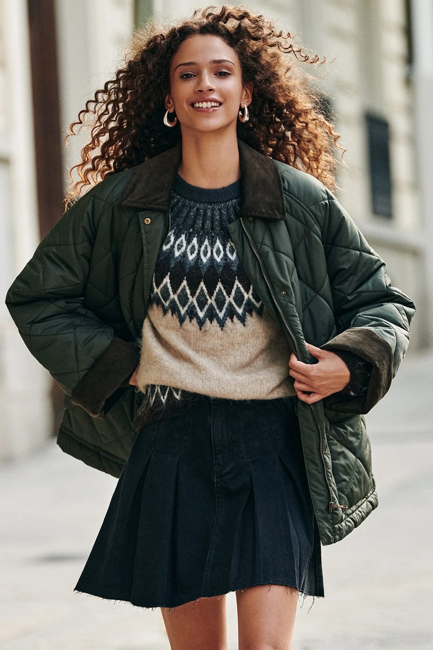VERDE CAQUI  QUILTED CORD COLLAR JACKET