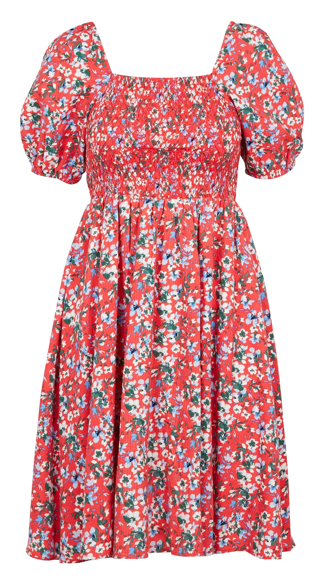 Vestido corto de algodón estampado en rojo
