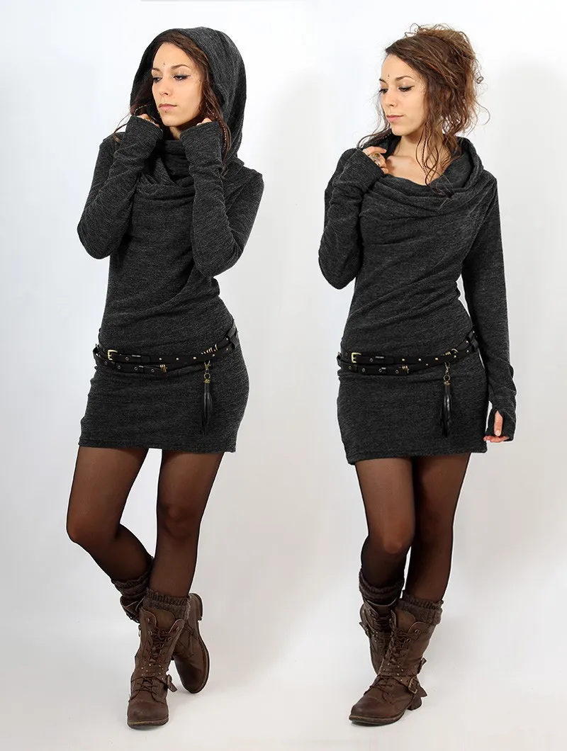 Vestido suéter con cuello drapeado 