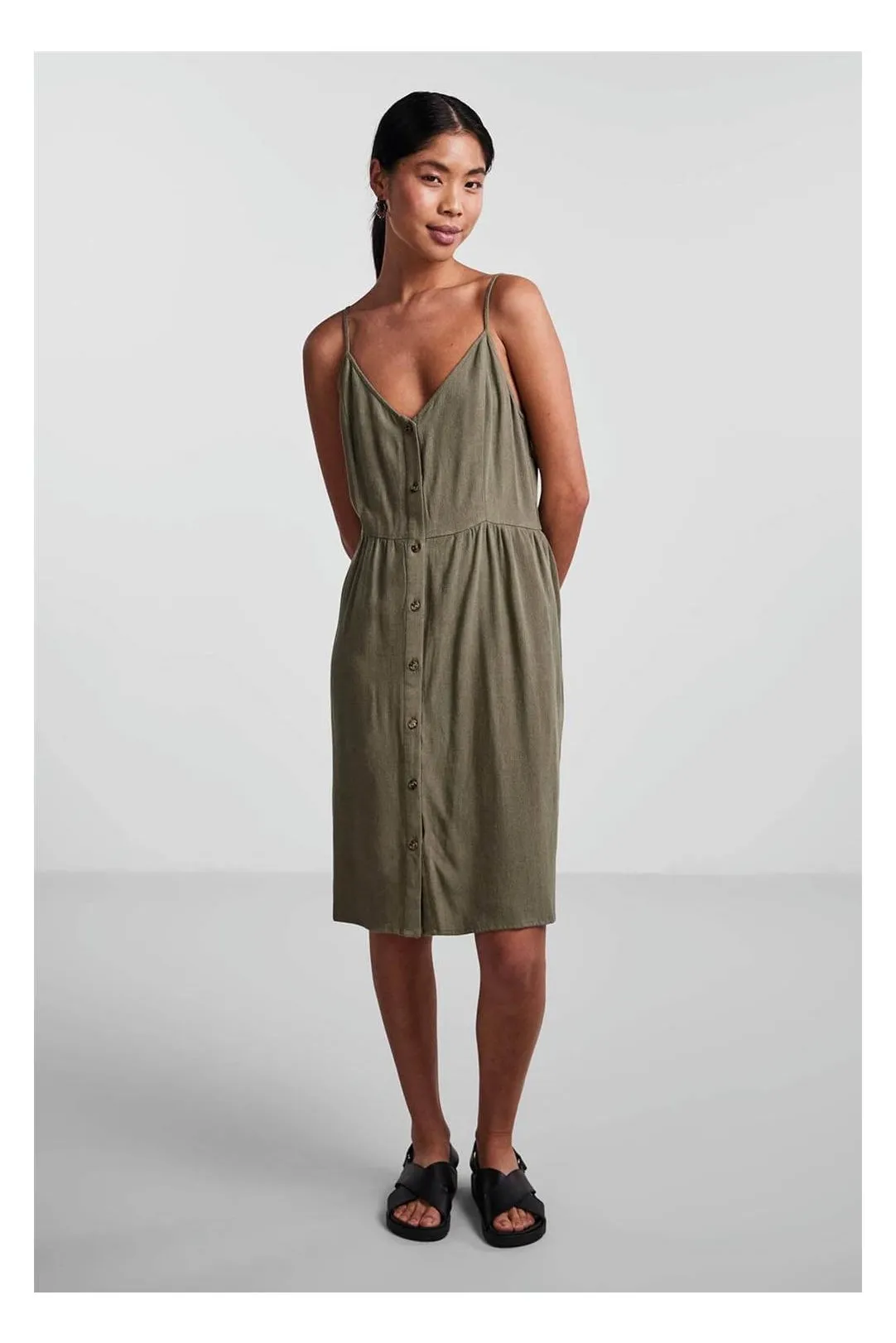 VESTIDO TIRANTES LINO PCVINSTY VERDE OLIVA