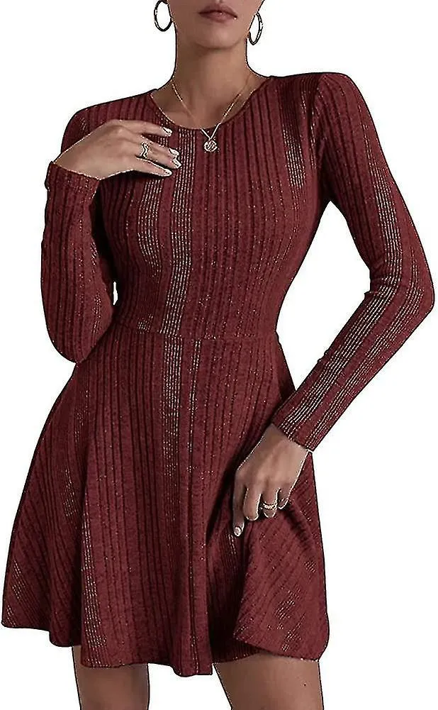 WOMEN'S CREW NECK LONG SLEEVE ALINE CASUAL SHIFT TUNIC SWING MINI ES S2XL