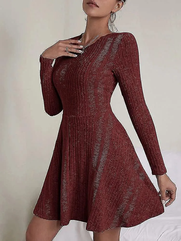 WOMEN'S CREW NECK LONG SLEEVE ALINE CASUAL SHIFT TUNIC SWING MINI ES S2XL