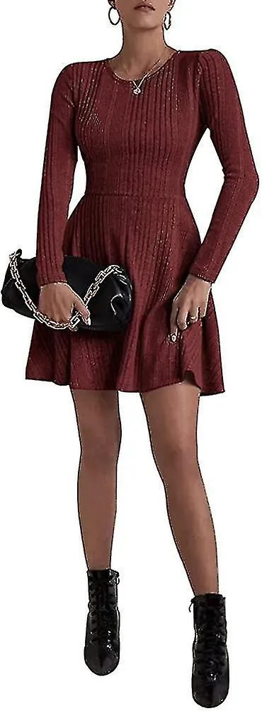 WOMEN'S CREW NECK LONG SLEEVE ALINE CASUAL SHIFT TUNIC SWING MINI ES S2XL