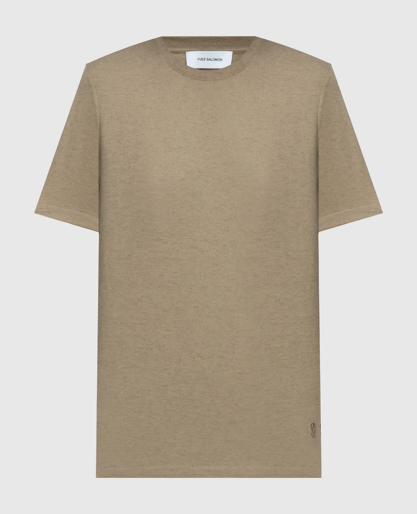 YVES SALOMON ARMY KHAKI TSHIRT WITH MONOGRAM LOGO EMBROIDERY