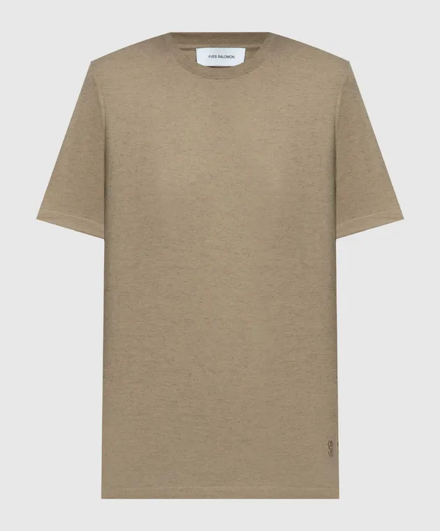 YVES SALOMON ARMY KHAKI TSHIRT WITH MONOGRAM LOGO EMBROIDERY