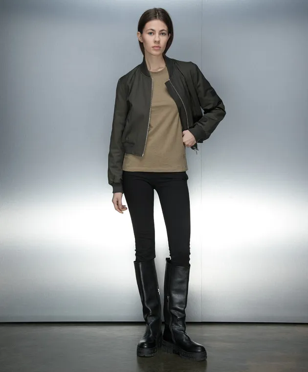 YVES SALOMON ARMY KHAKI TSHIRT WITH MONOGRAM LOGO EMBROIDERY