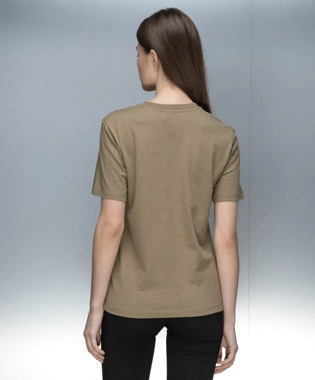 YVES SALOMON ARMY KHAKI TSHIRT WITH MONOGRAM LOGO EMBROIDERY